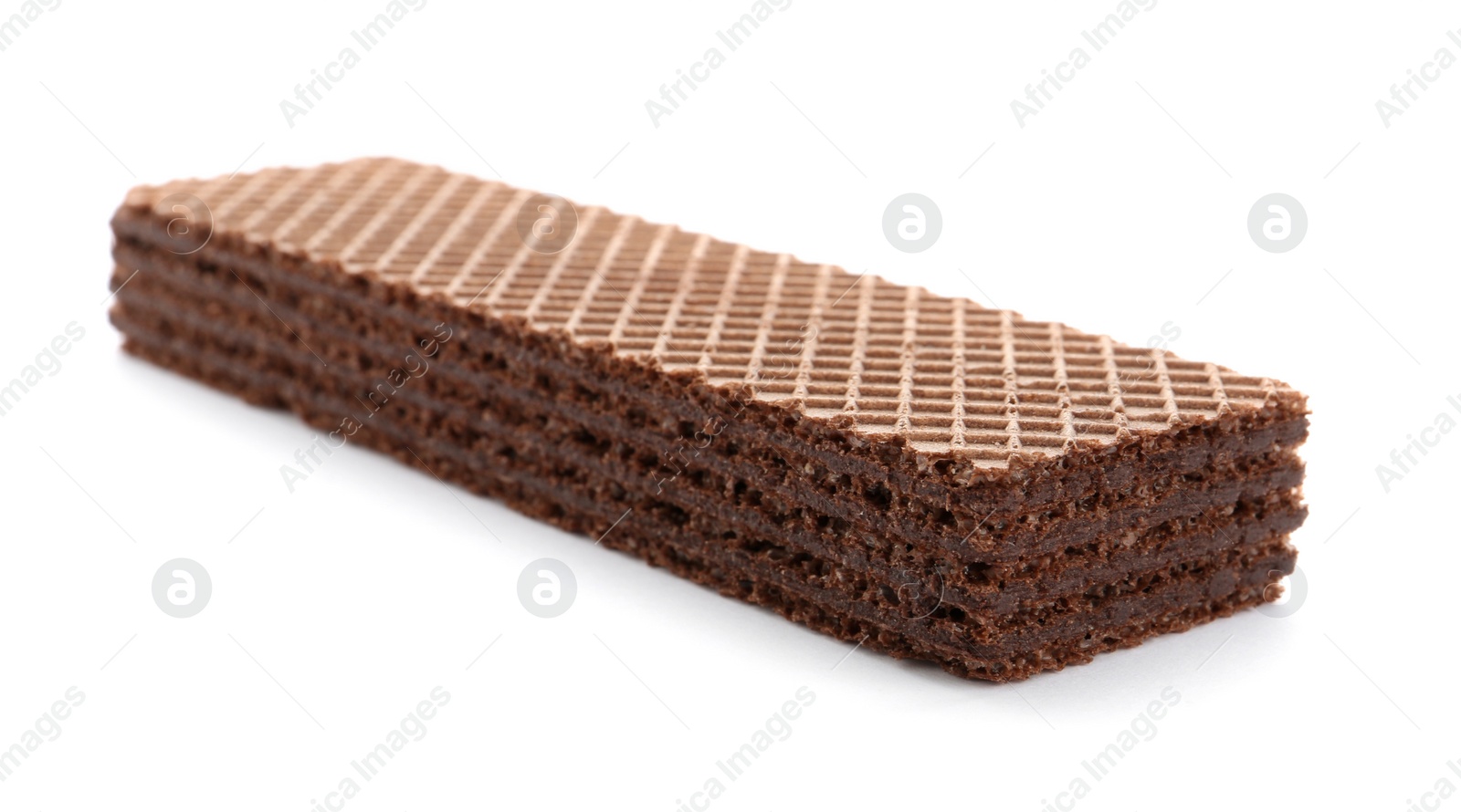 Photo of Delicious crispy wafer on white background. Sweet food