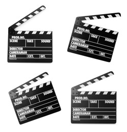 Image of Set with clapperboards on white background. Cinema production