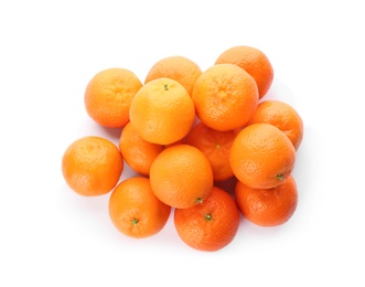 Photo of Fresh tangerines on white background, top view