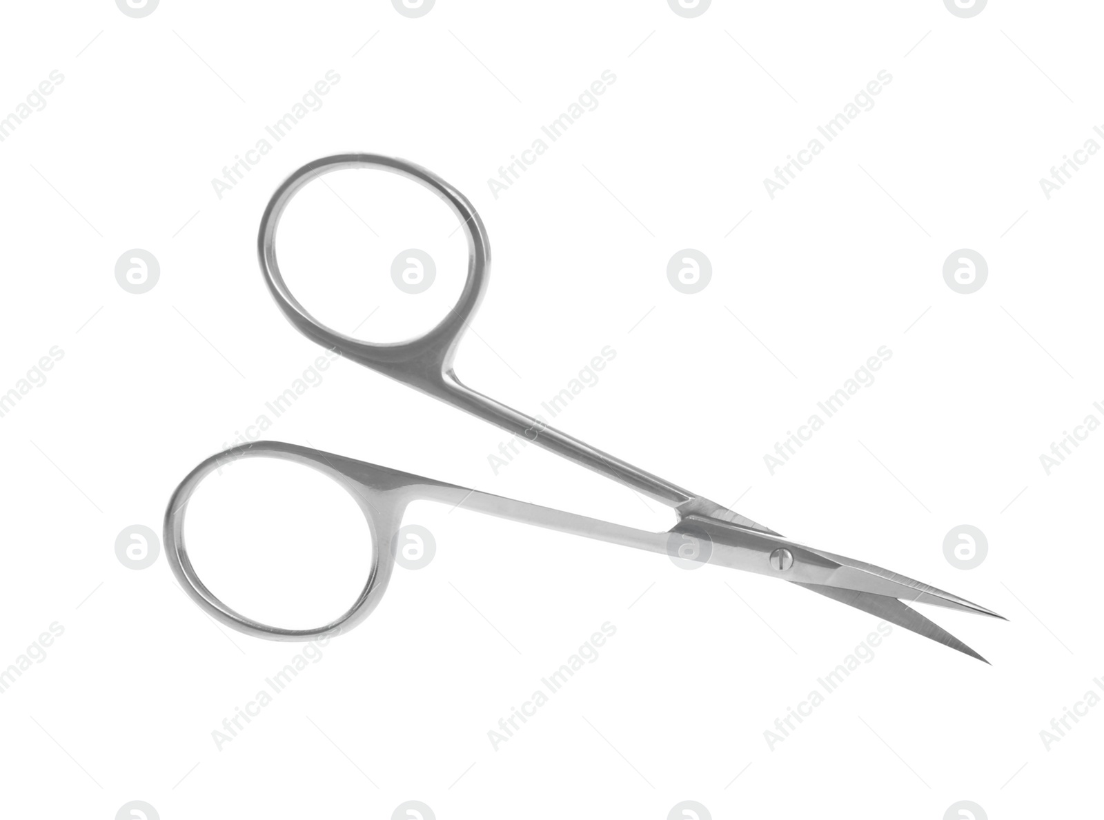 Photo of Pair of nail scissors on white background