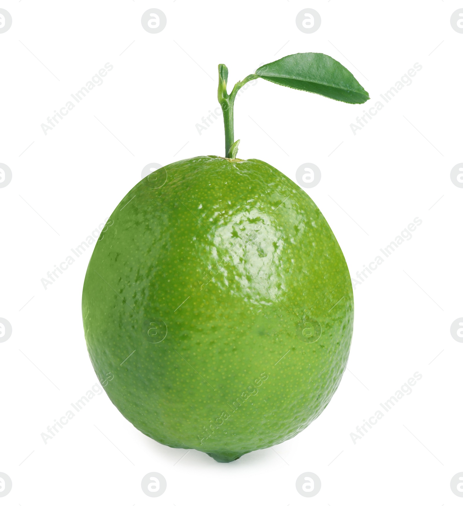 Photo of Fresh ripe lime with green leaf isolated on white