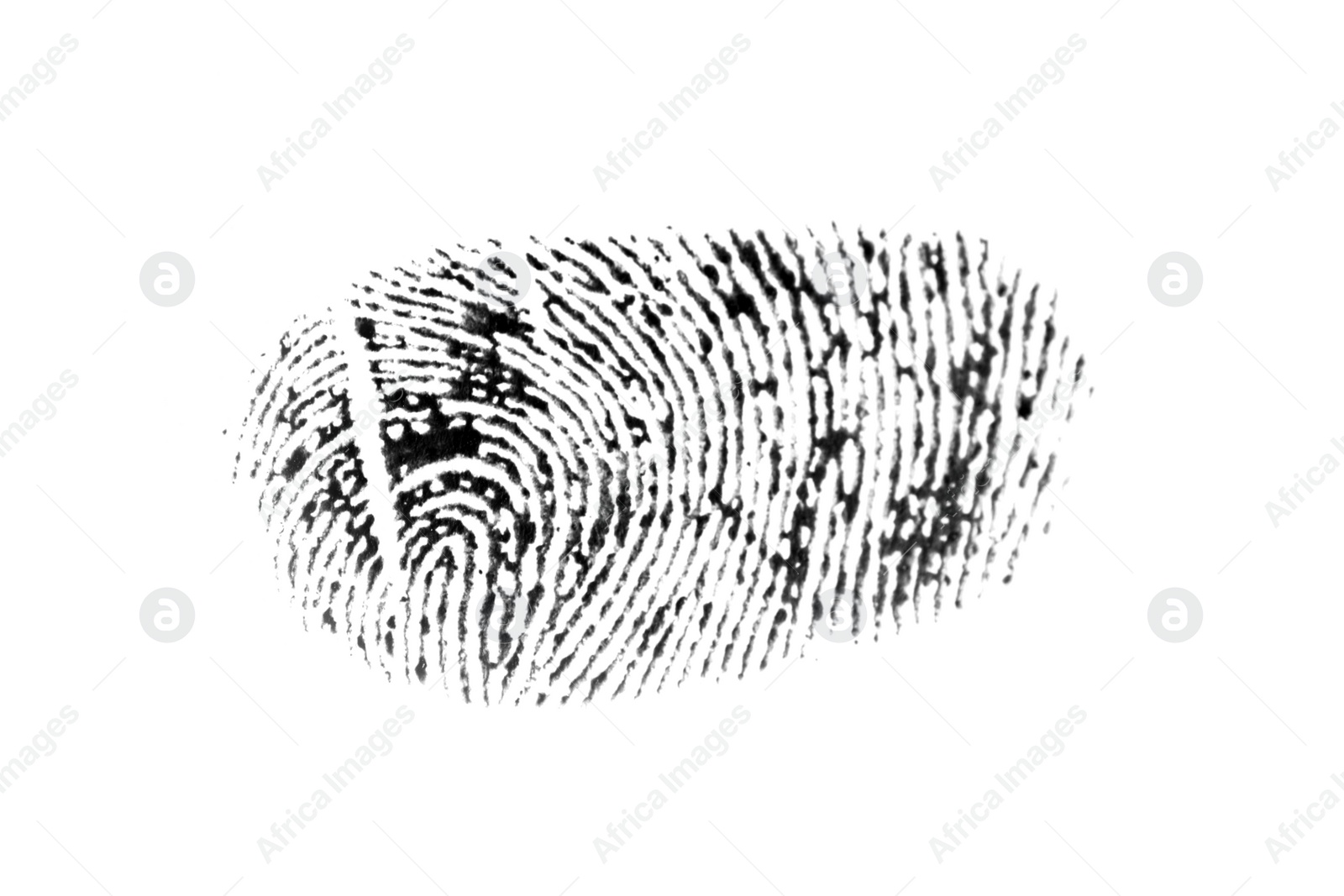 Photo of Black fingerprint made with ink on white background, top view