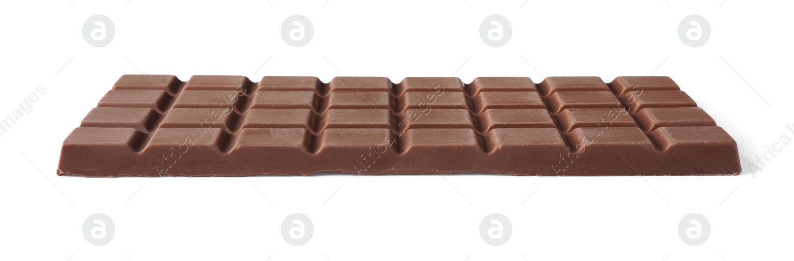Photo of Delicious milk chocolate bar isolated on white