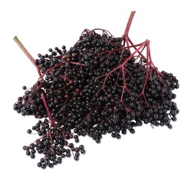 Photo of Bunches of ripe elderberries isolated on white