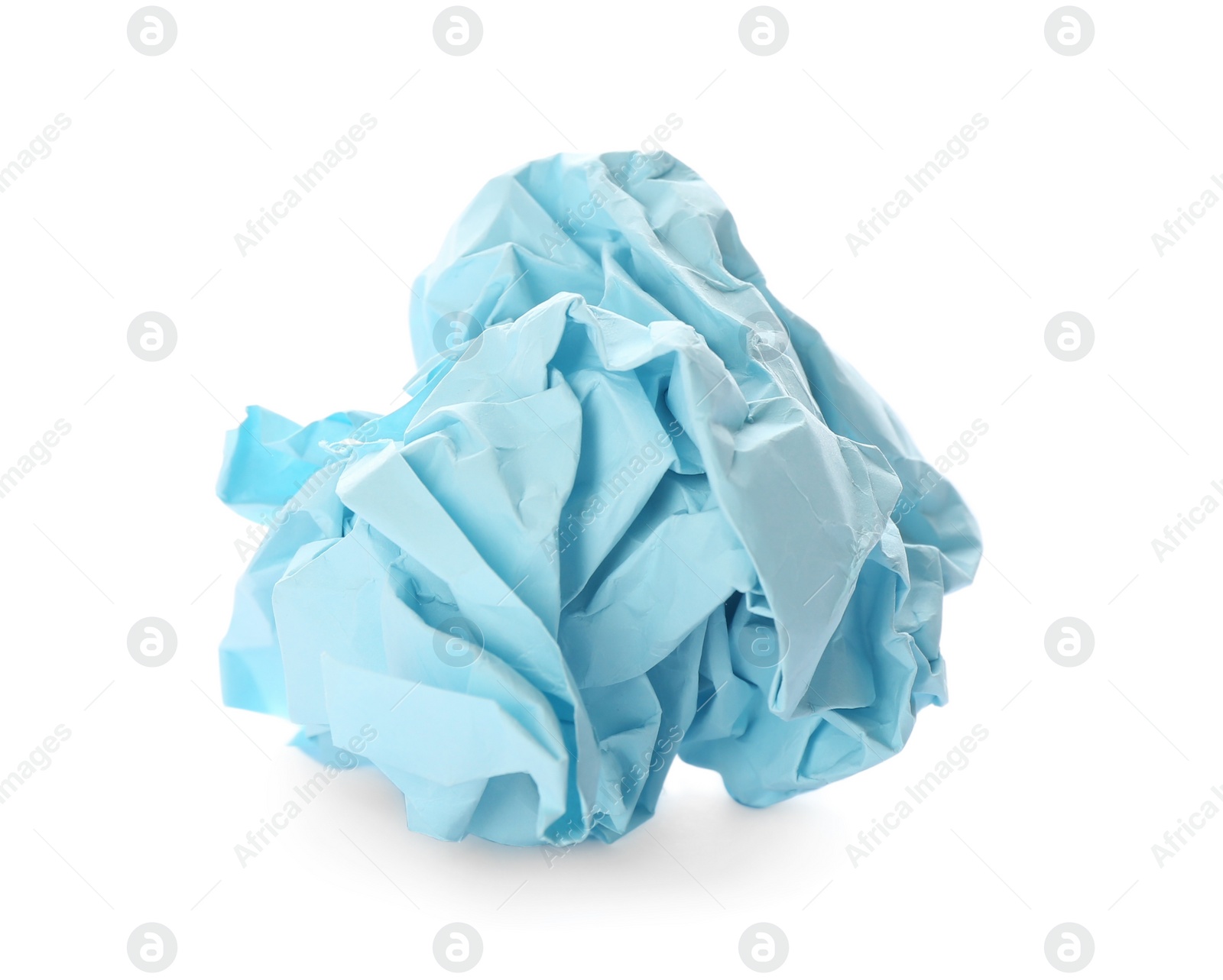 Photo of Crumpled sheet of light blue paper isolated on white