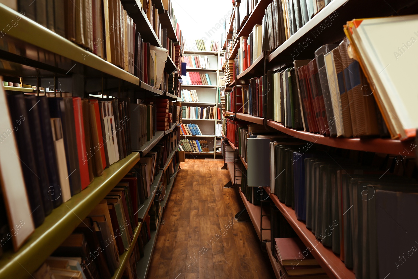 Image of Collection of different books on shelves in library