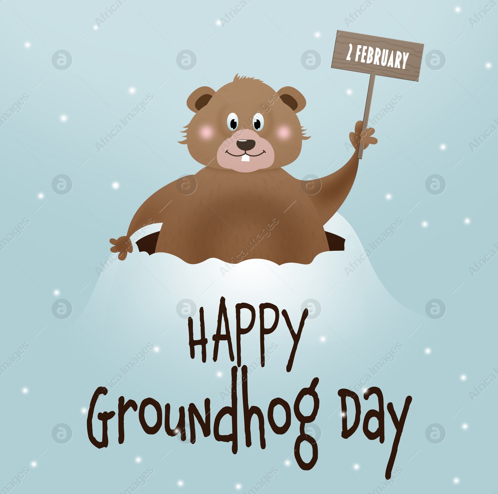 Illustration of Happy Groundhog Day greeting card with cute cartoon animal