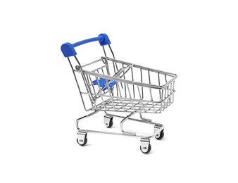 Empty mini metal shopping cart isolated on white