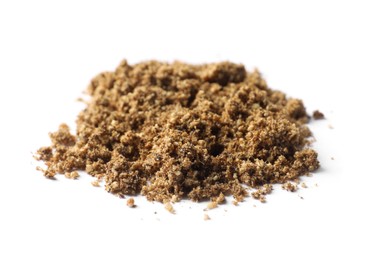 Photo of Heap of aromatic caraway (Persian cumin) powder isolated on white