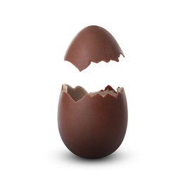 Broken milk chocolate egg on white background