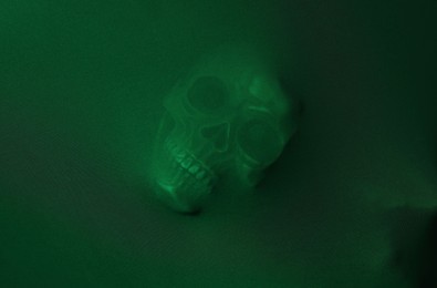 Photo of Silhouette of creepy ghost with skull behind green cloth