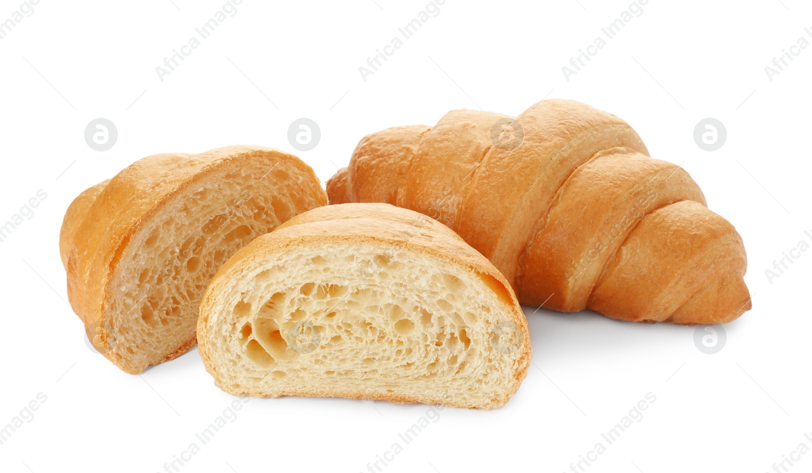 Photo of Delicious croissants isolated on white. Freshly baked pastries