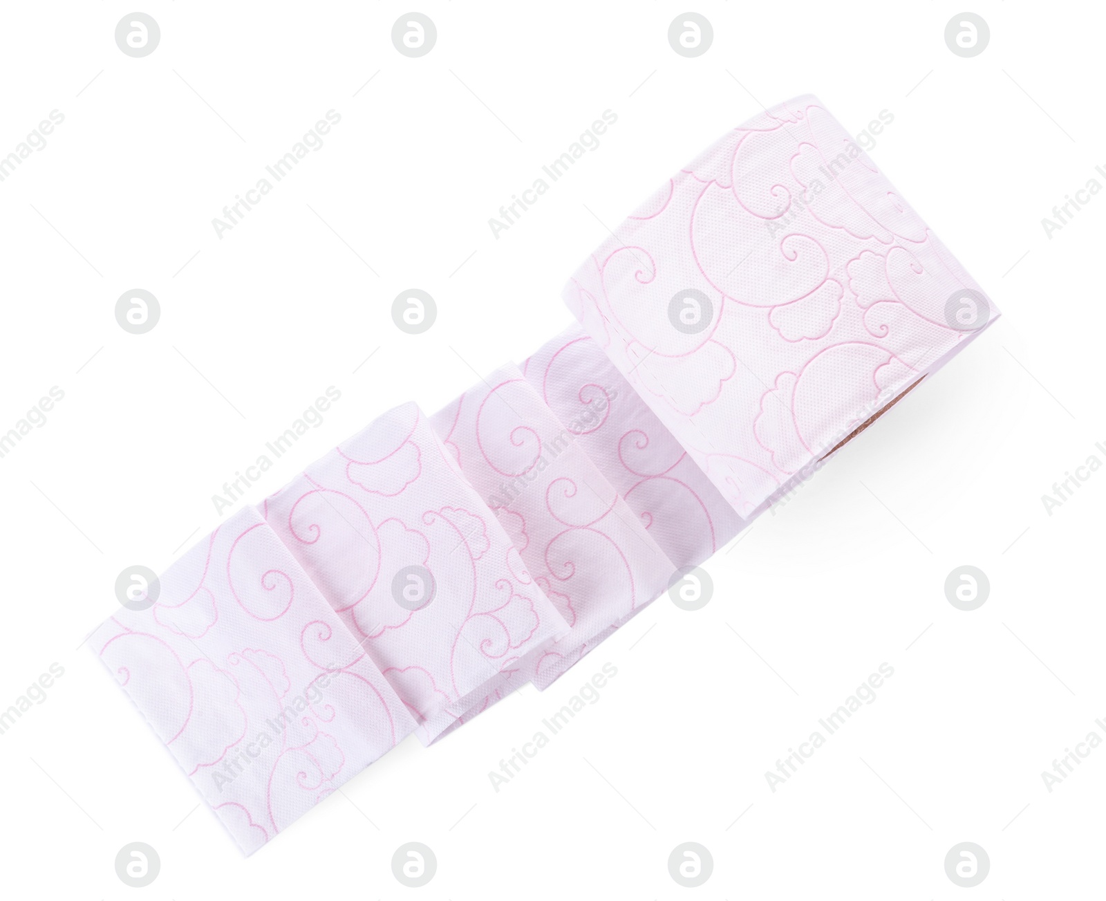 Photo of Roll of toilet paper on white background, top view. Personal hygiene