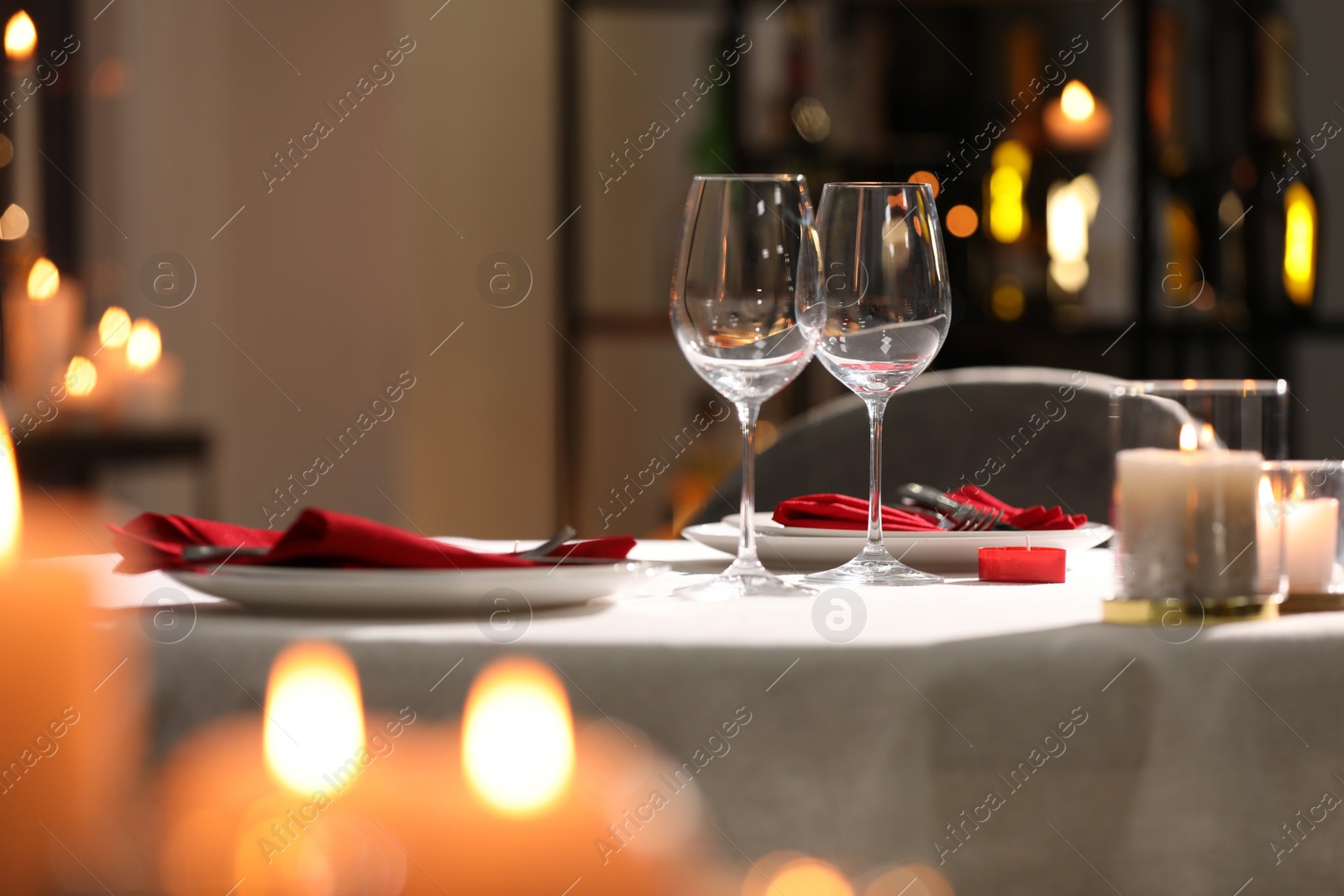 Photo of Table setting for romantic dinner in restaurant