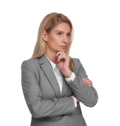 Photo of Portrait of confident woman on white background. Lawyer, businesswoman, accountant or manager