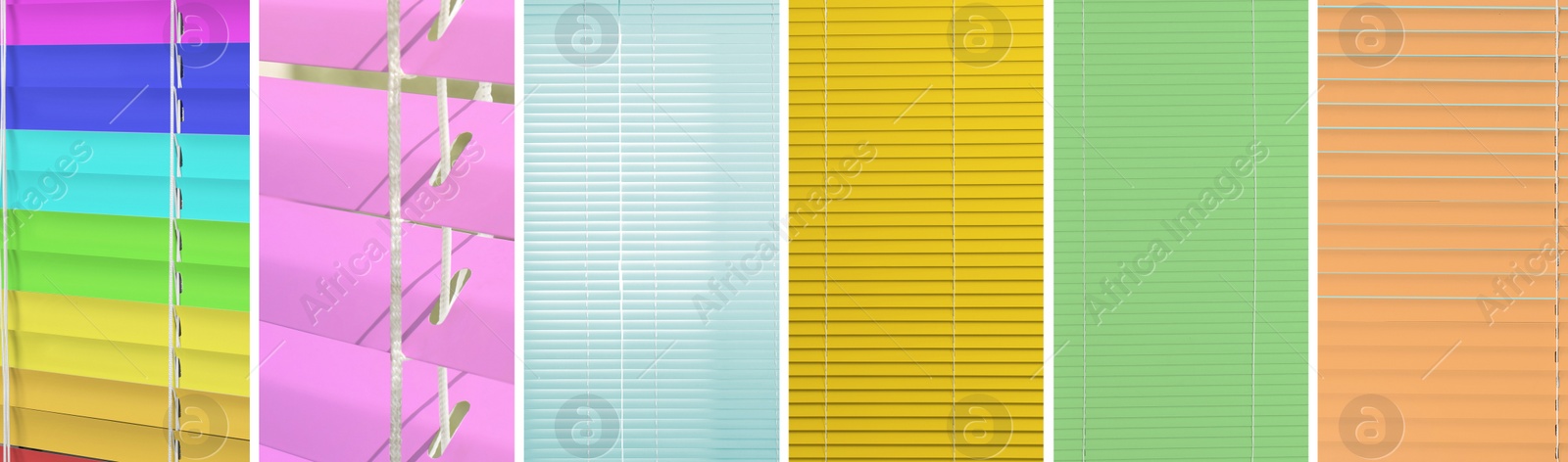 Image of Collage with window blinds in different colors. Banner design