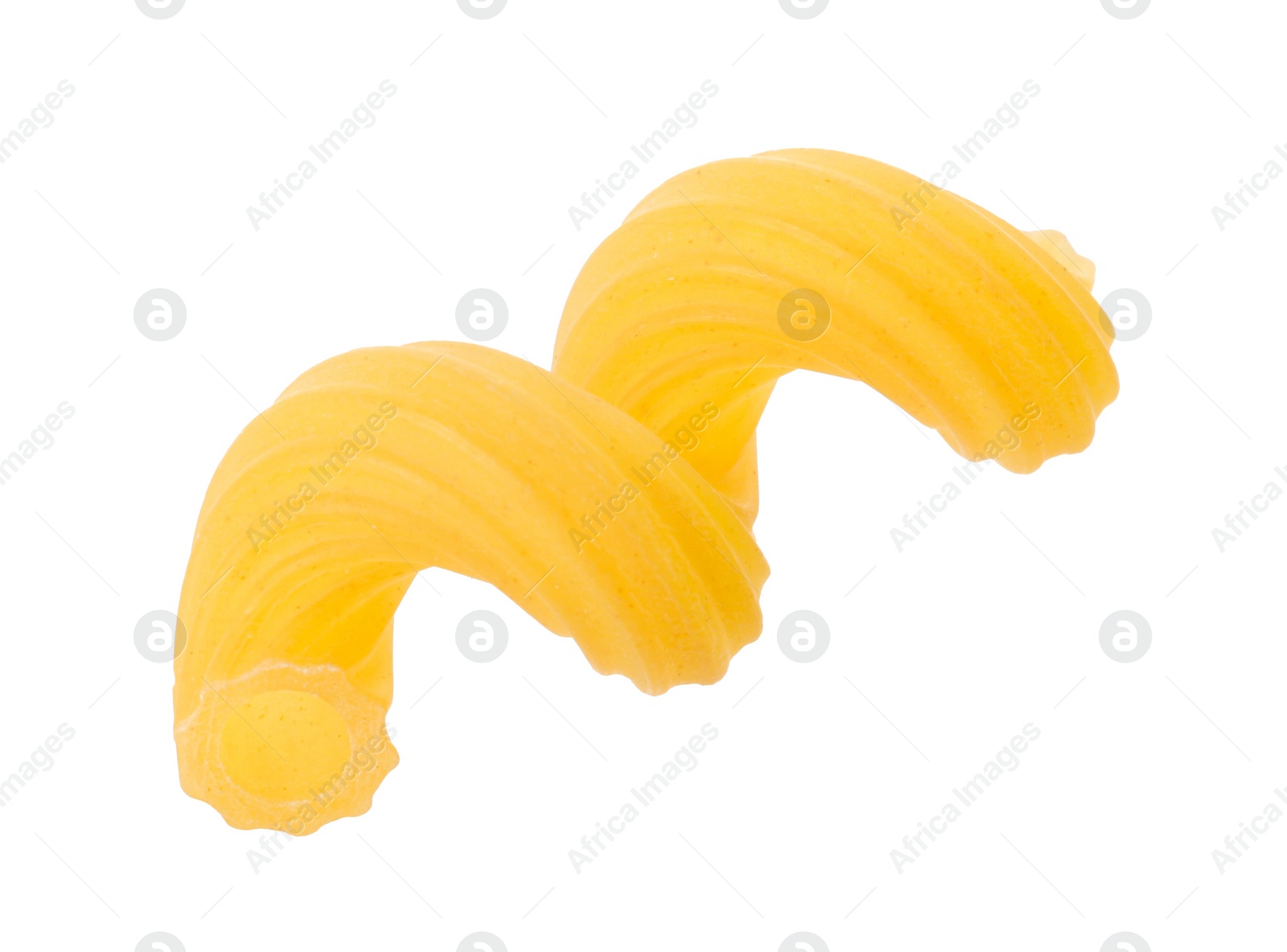 Photo of One piece of raw cavatappi pasta isolated on white