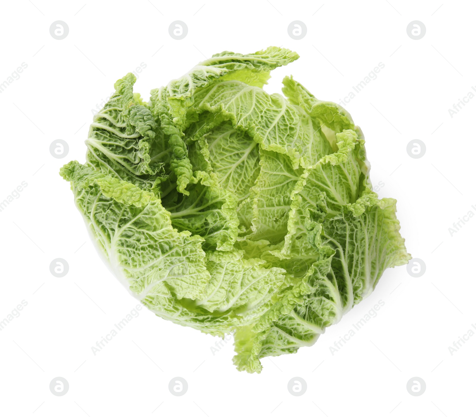 Photo of Fresh ripe Chinese cabbage isolated on white, top view