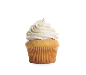 Delicious cupcake decorated with cream isolated on white