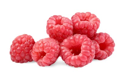 Photo of Heap of tasty ripe raspberries isolated on white