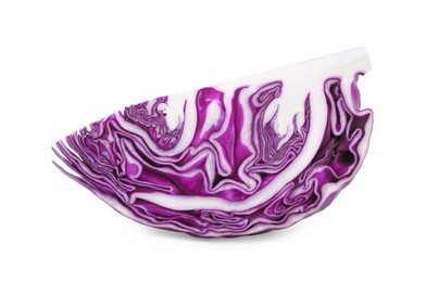 Photo of Piece of tasty fresh red cabbage isolated on white