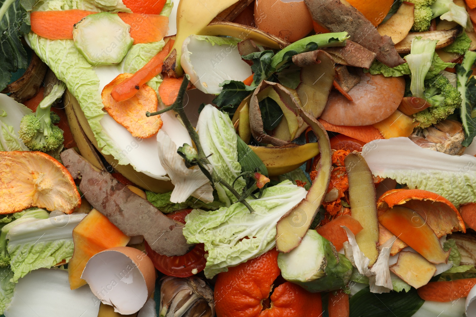 Photo of Pile of organic waste for composting as background, closeup