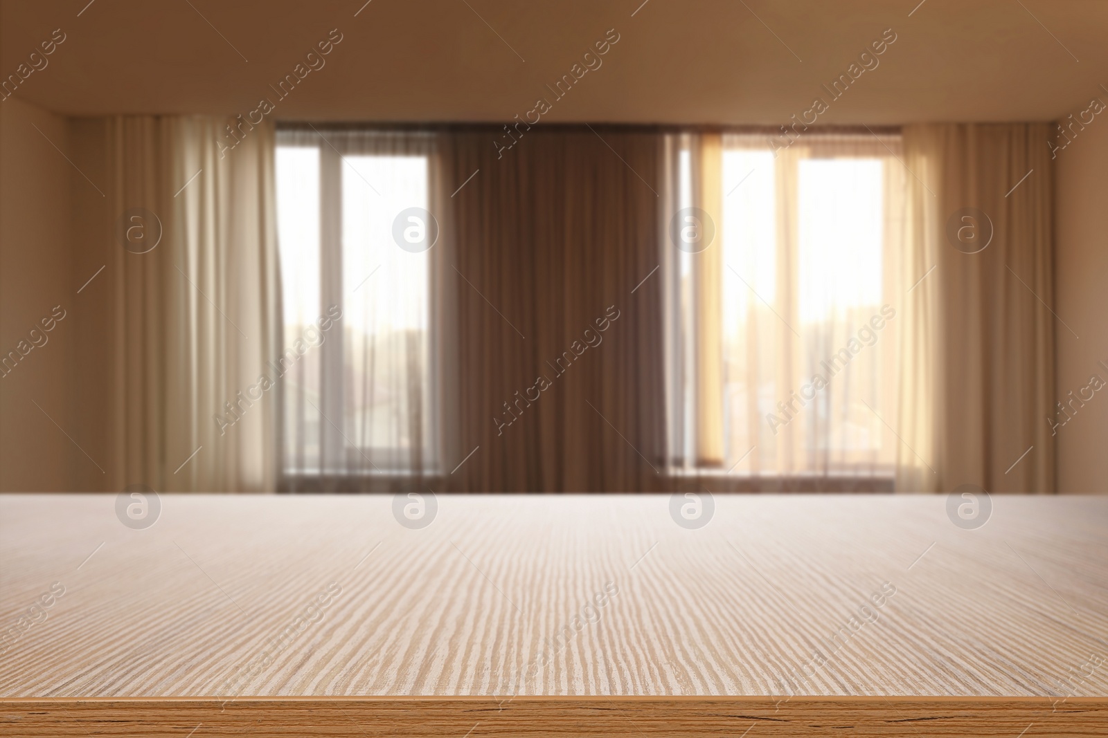 Image of Empty wooden table in room. Space for design