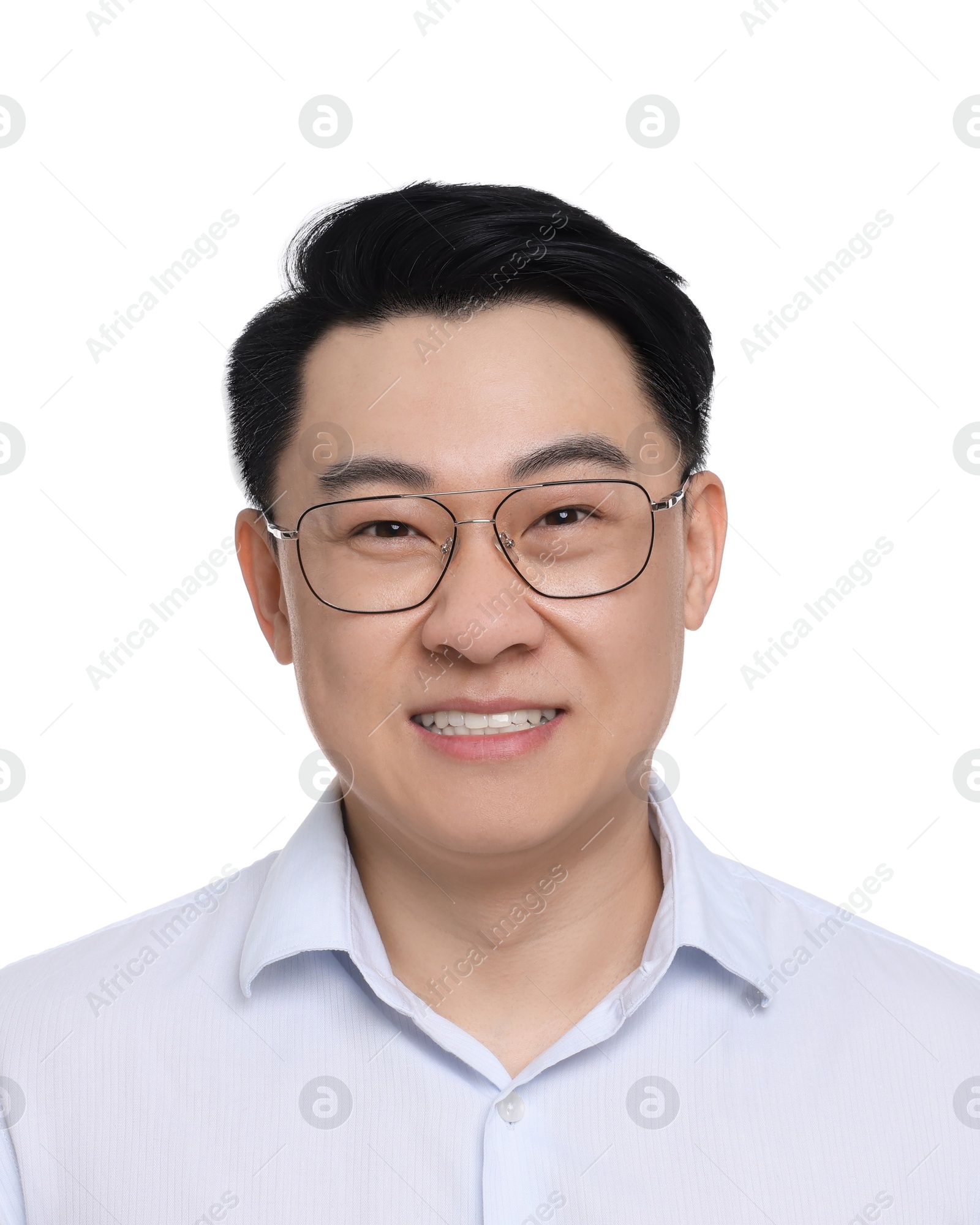 Image of Passport photo. Portrait of man on white background