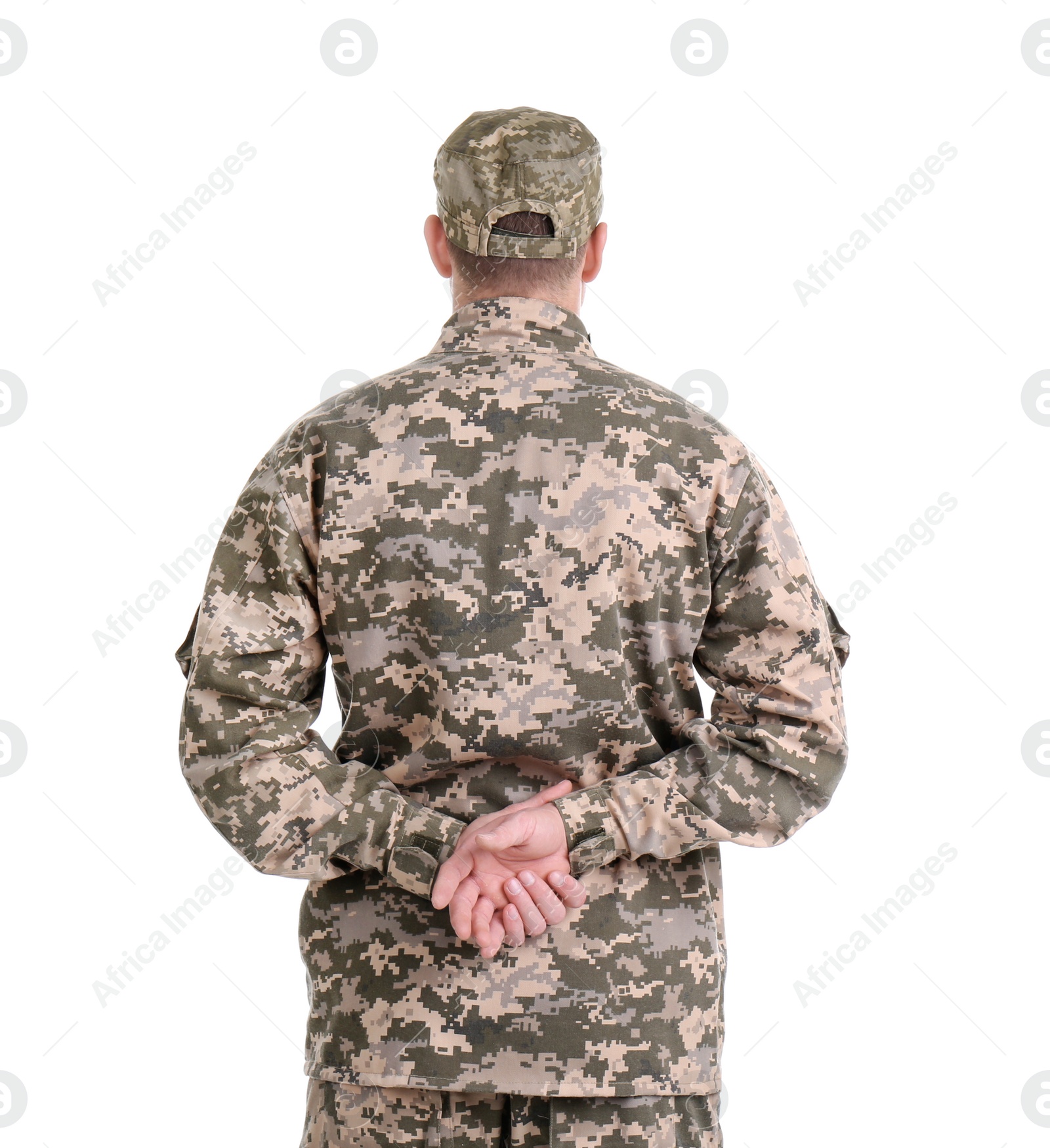 Photo of Male soldier on white background. Military service