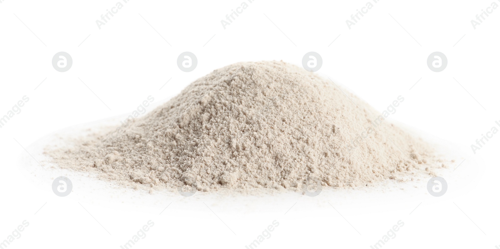 Photo of Pile of buckwheat flour isolated on white