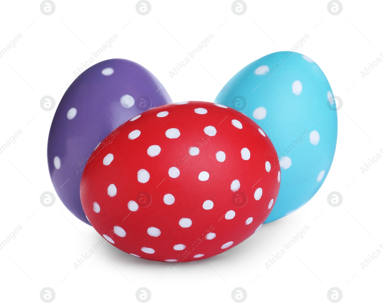 Photo of Colorful eggs on white background. Happy Easter