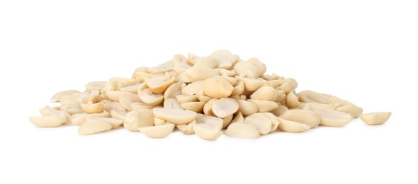 Photo of Pile of fresh peeled peanuts isolated on white