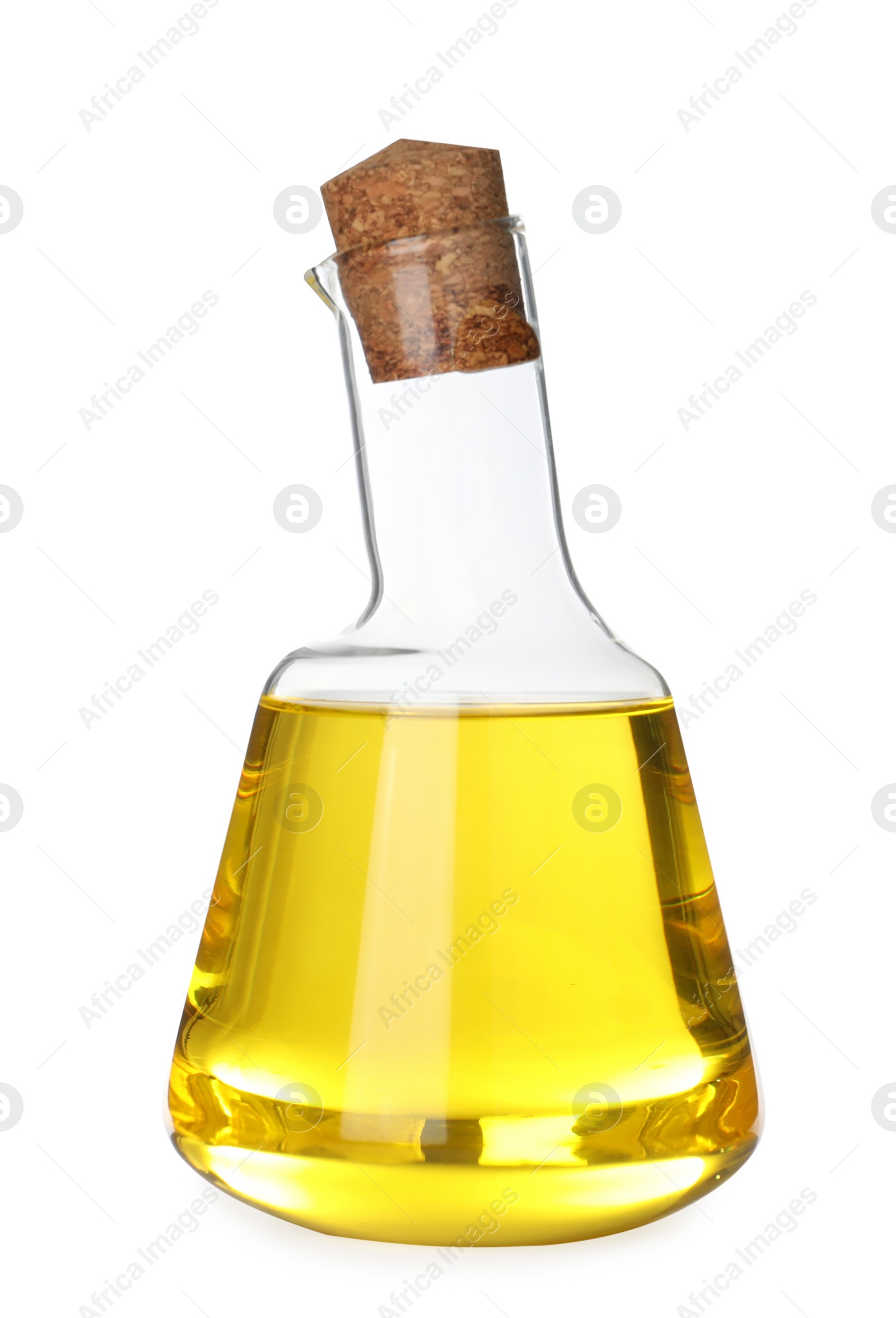 Photo of Cooking oil in glass bottle isolated on white