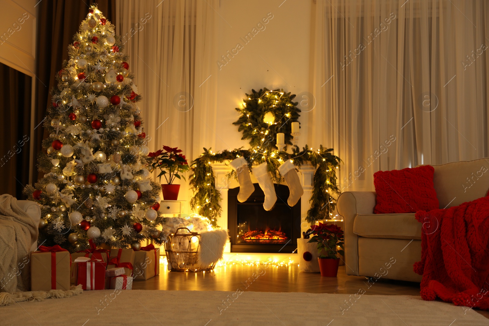 Photo of Living room with Christmas decorations. Interior design