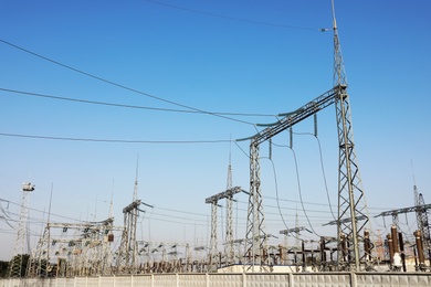 Modern electrical substation outdoors on sunny day