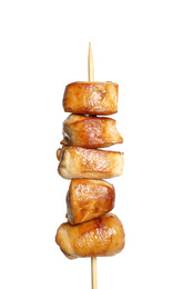 Delicious chicken shish kebab on white background