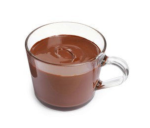 Photo of Glass cup of delicious hot chocolate isolated on white