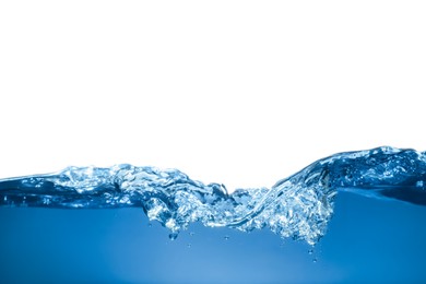 Photo of Splashclear blue water on white background