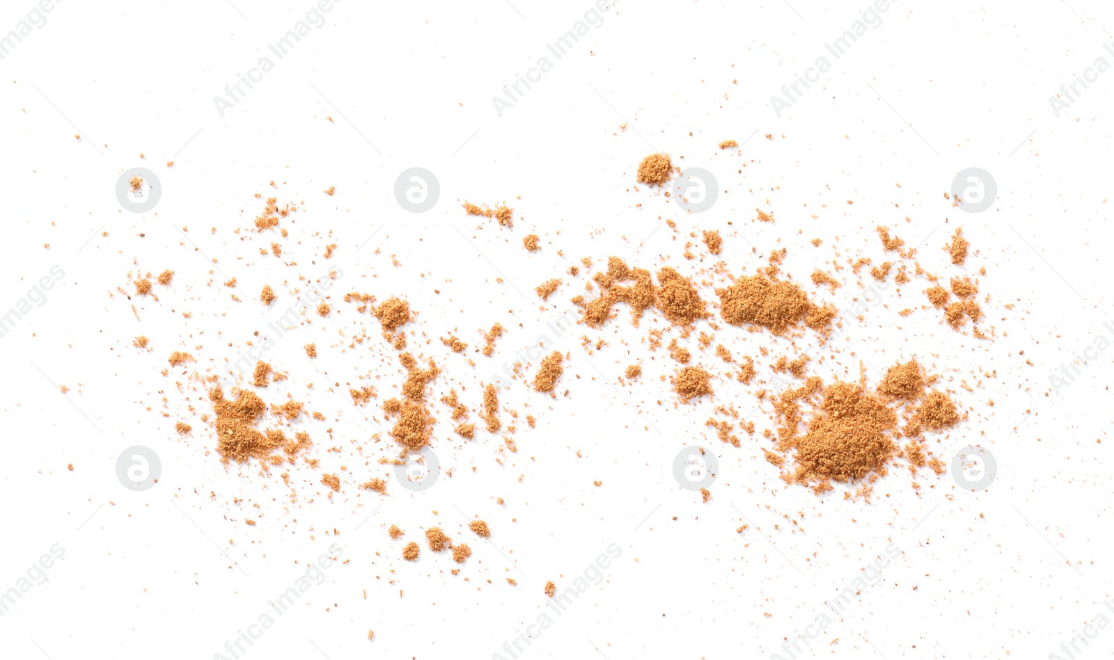 Photo of Dry aromatic cinnamon powder isolated on white, top view