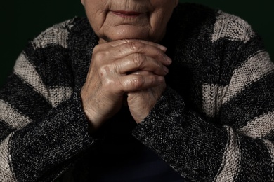 Senior woman, closeup of hands. Poverty concept