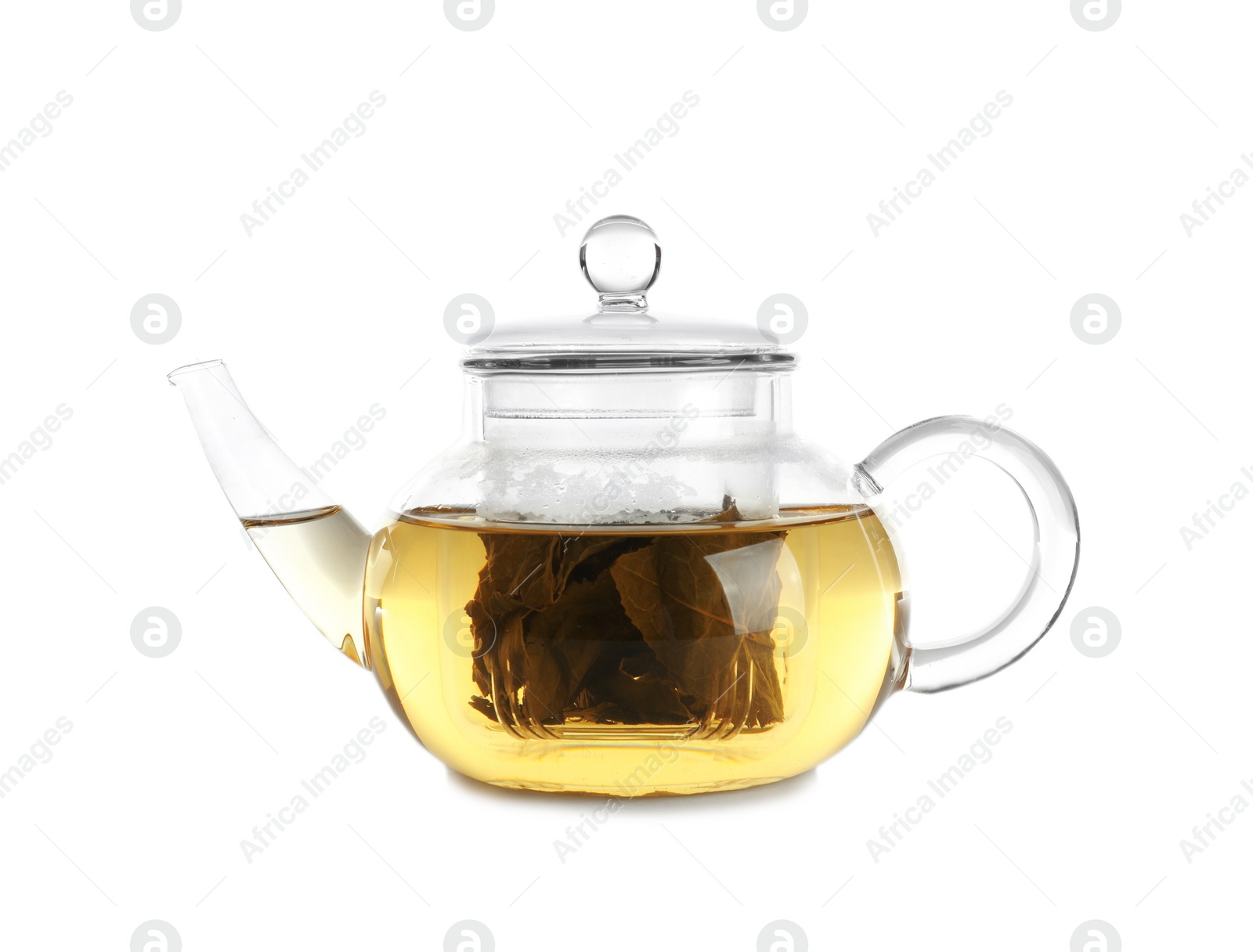Photo of Teapot of freshly brewed oolong on white background