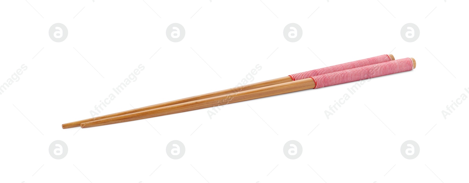 Photo of Pair of wooden chopsticks isolated on white