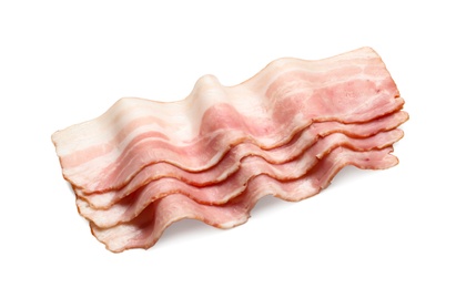 Photo of Raw bacon on white background