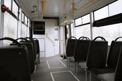 Photo of Empty tram with comfortable seats, view from inside