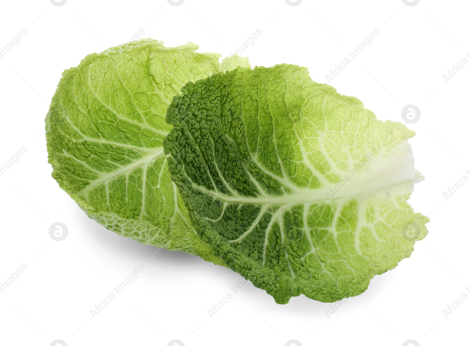 Photo of Fresh leaves of savoy cabbage on white background