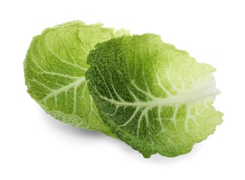 Photo of Fresh leaves of savoy cabbage on white background