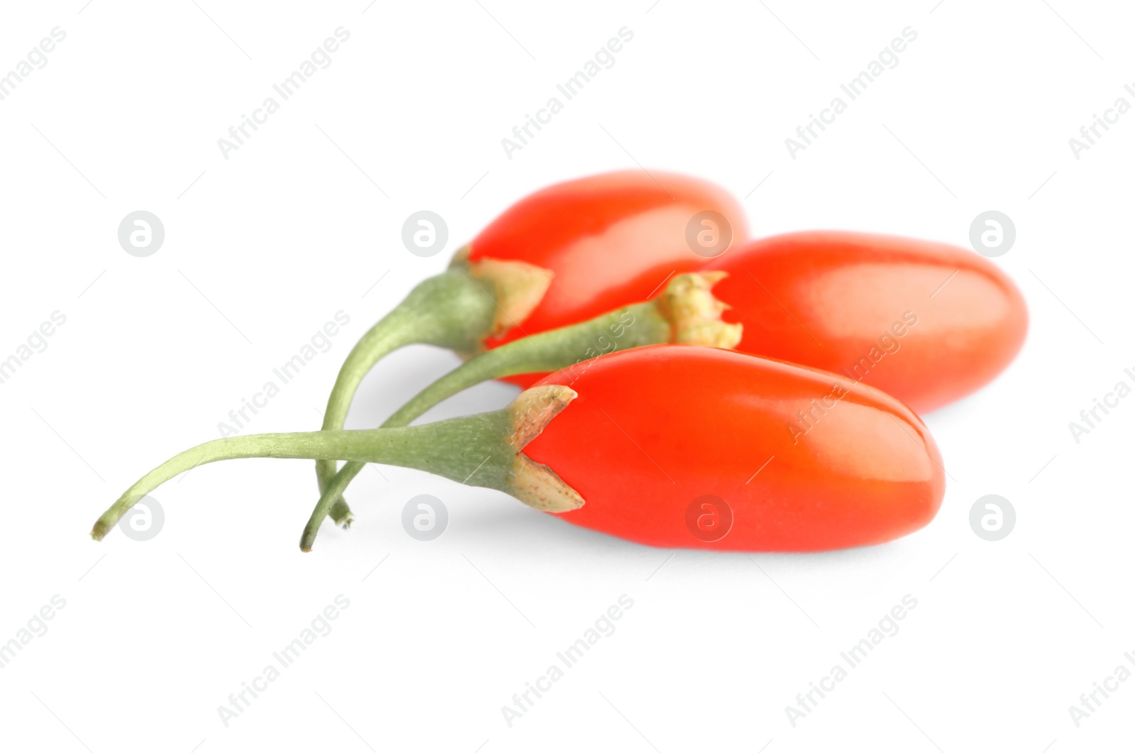 Photo of Fresh goji berries on white background. Healthy superfood