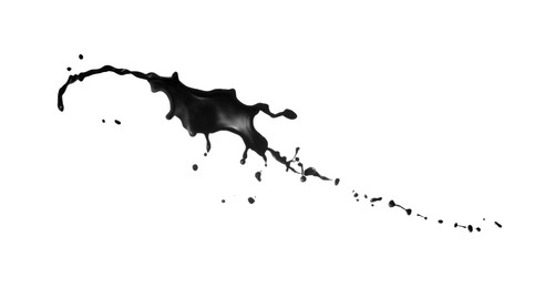 Image of Splash of glossy black liquid on white background