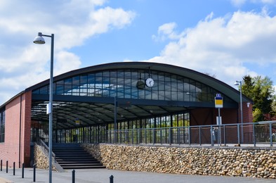 Beautiful public transport station on sunny day