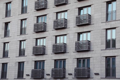 Beautiful view of modern building with big windows outdoors